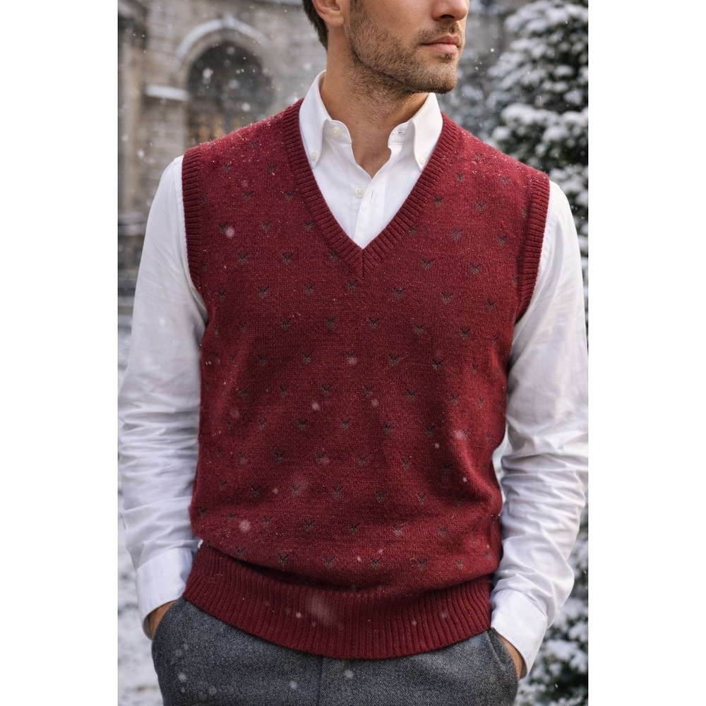 Italian Wool Blend Sweater Vest Burgundy V-Neck Made in‎ Italy Size M